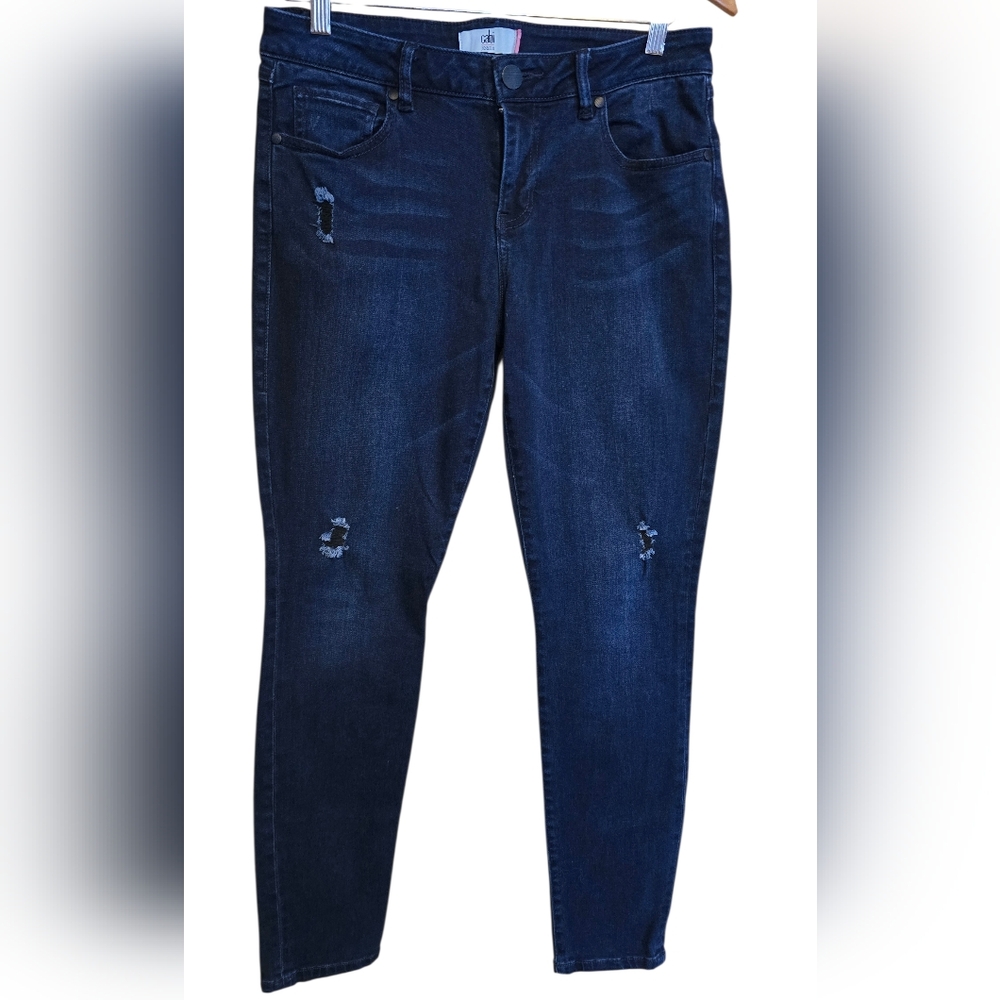 Cabi Dark Wash Lightly Distressed Skinny Jeans 10